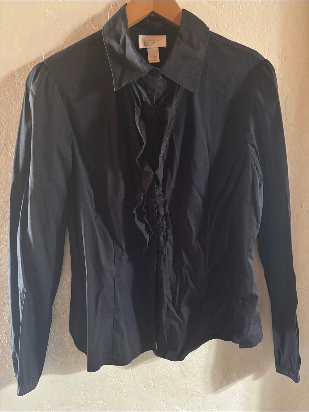 LOFT Navy Ruffle-Front Blazer Jacket